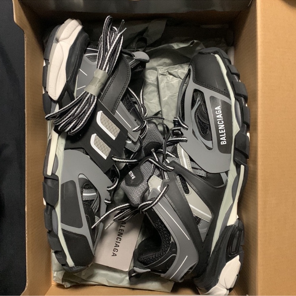 Balenciaga Black and Gray Sneakers with Mesh Upper and Sturdy Sole